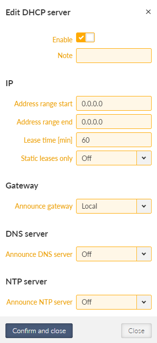 SETTINGS > Services > DHCP servers > Configure