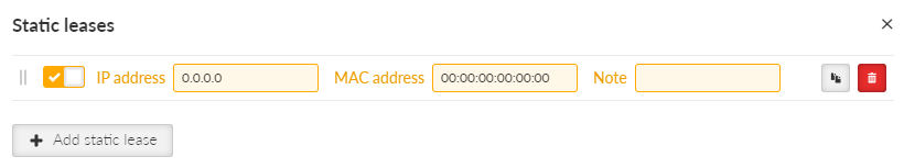 SETTINGS > Services > DHCP servers > Static leases