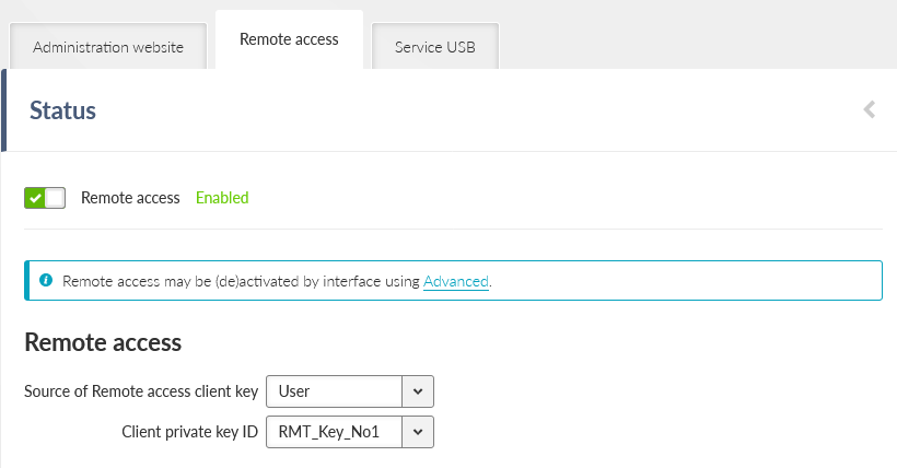 SETTINGS > Security > Management access > Remote access