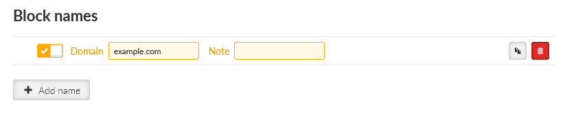 SETTINGS > Services > DNS > Block names