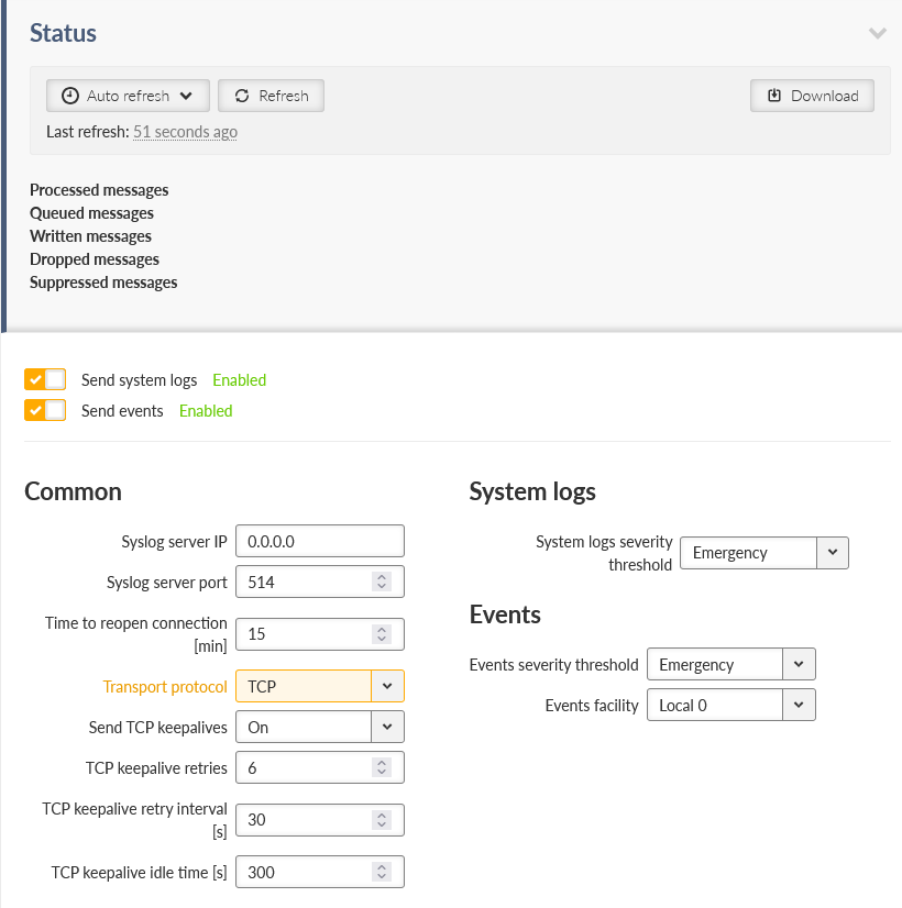 SETTINGS > Services > Syslog