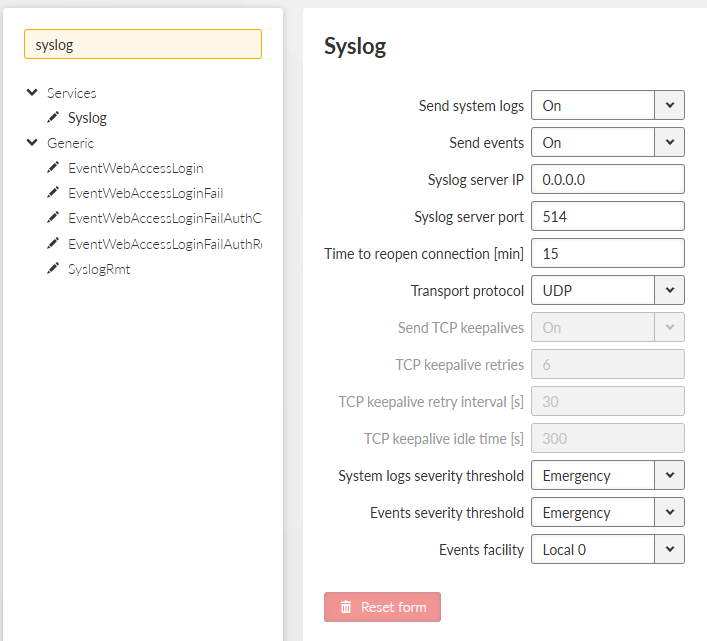 ADVANCED > Services > Syslog