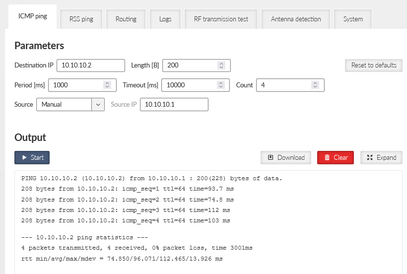 DIAGNOSTICS > Tools > ICMP ping
