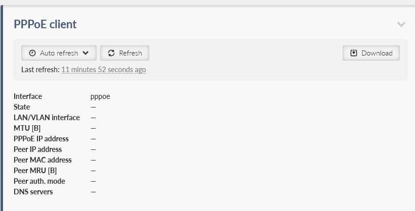 DIAGNOSTICS > Information > Interfaces > PPPoE client