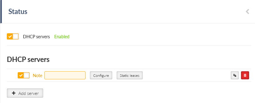 SETTINGS > Services > DHCP servers