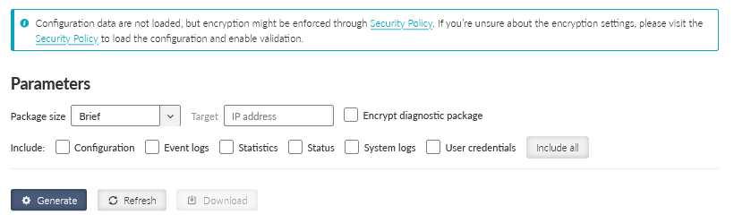 DIAGNOSTICS > Information > Diagnostic package