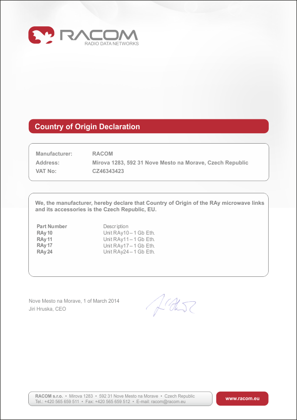 Country of Origin Declaration