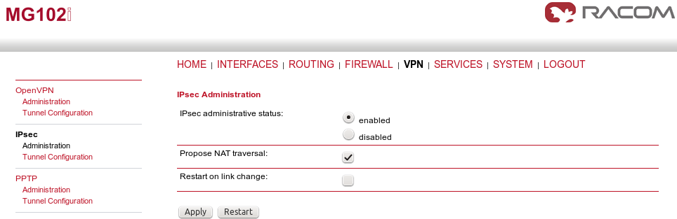 Enabling IPsec – MG102i