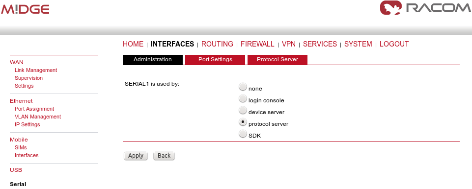 Master Protocol server configuration