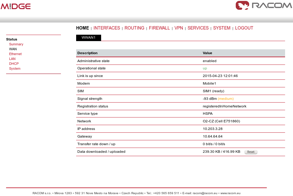 Central M!DGE Status menu