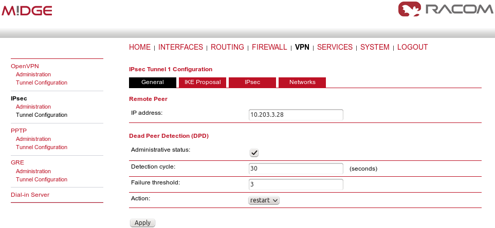 Client's IPsec General tab