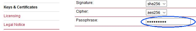 Configuration of Certificates' passphrase