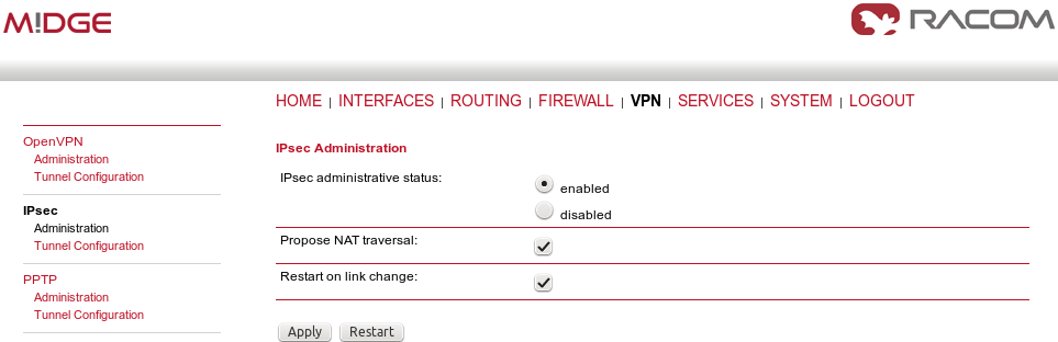 Enabling IPsec tunnel