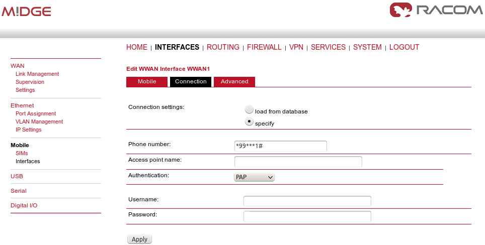 Mobile interface configuration