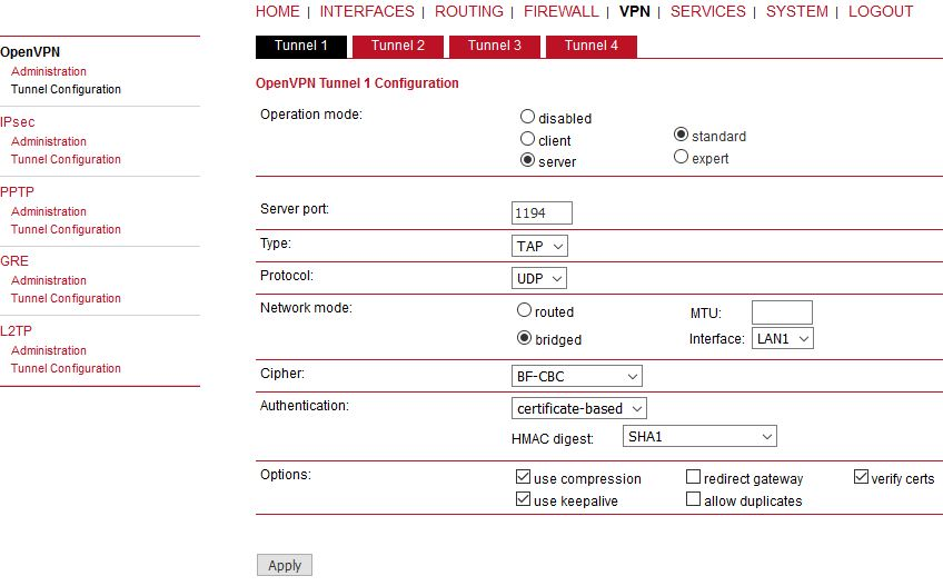 OpenVPN Server – bridged mode