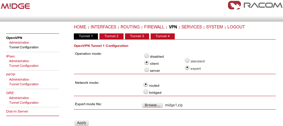 OpenVPN client configuration (midge1)