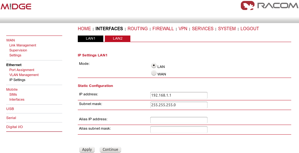 Server's Ethernet configuration