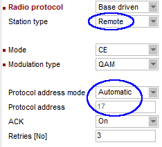 Protocol configuration - Remote station