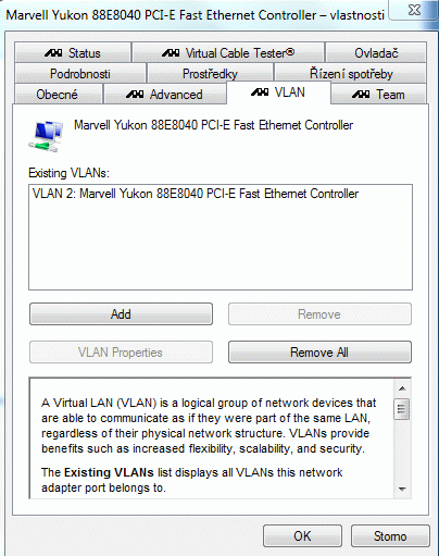 Přidání VLAN v OS Windows 7
