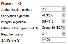 RipEX-Base IPsec Phase 1 parameters