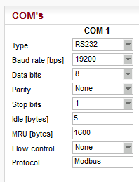 Master (central) RipEX, COM1