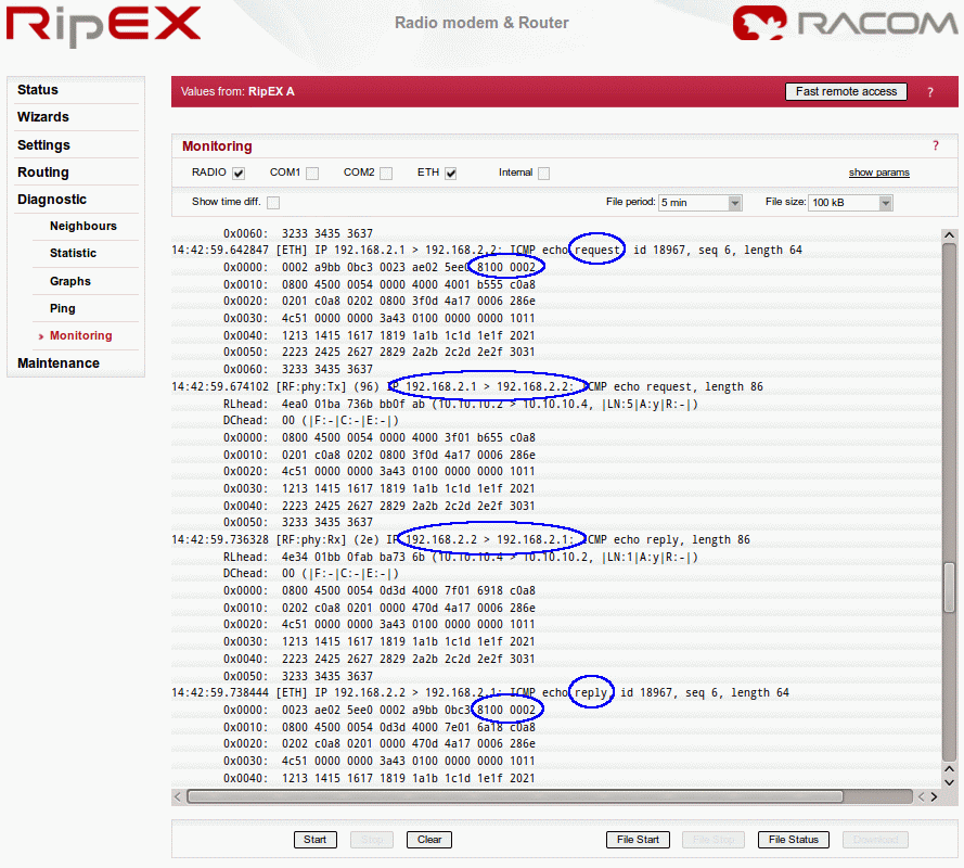 Monitoring ping packets with VLAN tags