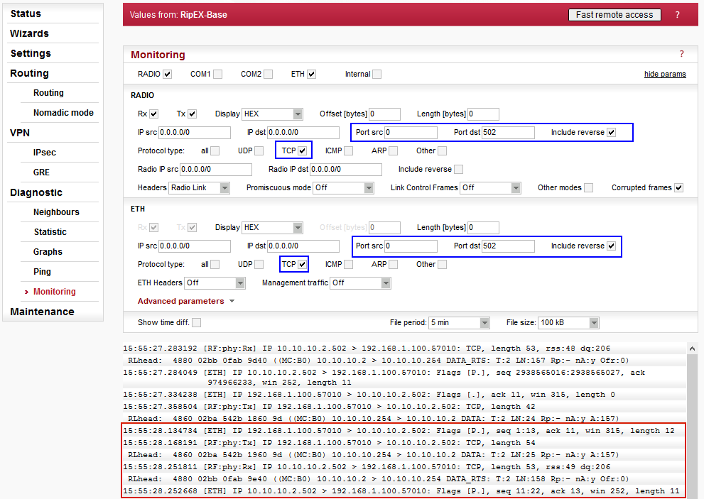 Modbus TCP monitoring