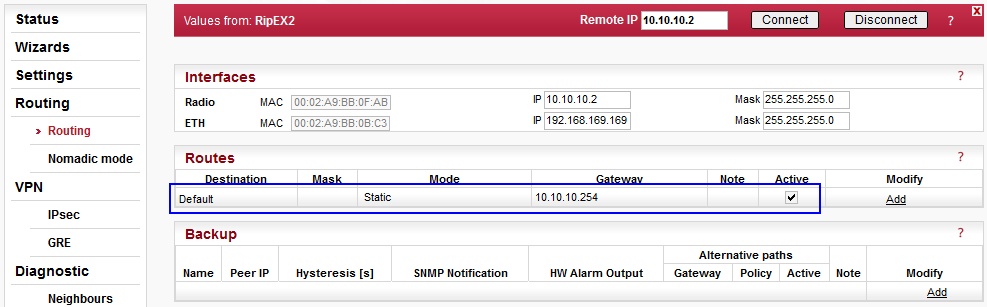 Routing of Remote RipEX units