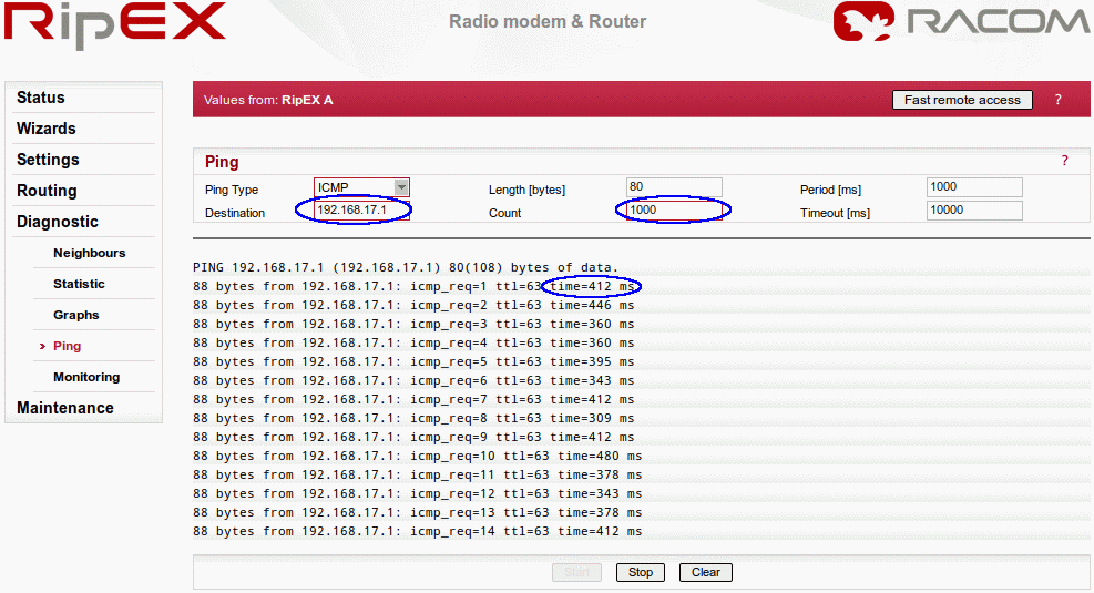 Successful ping packets – primary (indirect) path