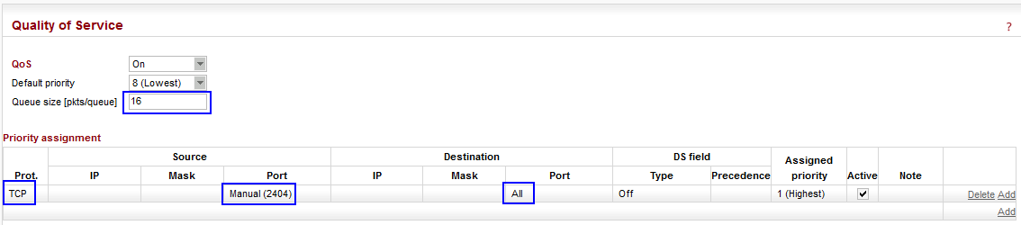 Remote RipEX QoS settings