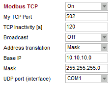 RipEX-Base Modbus TCP configuration