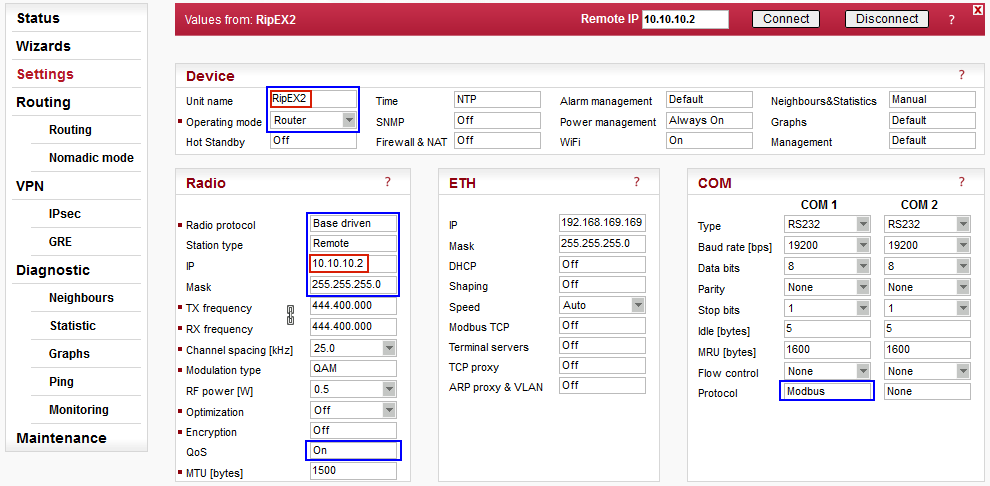 Remote RipEX Settings