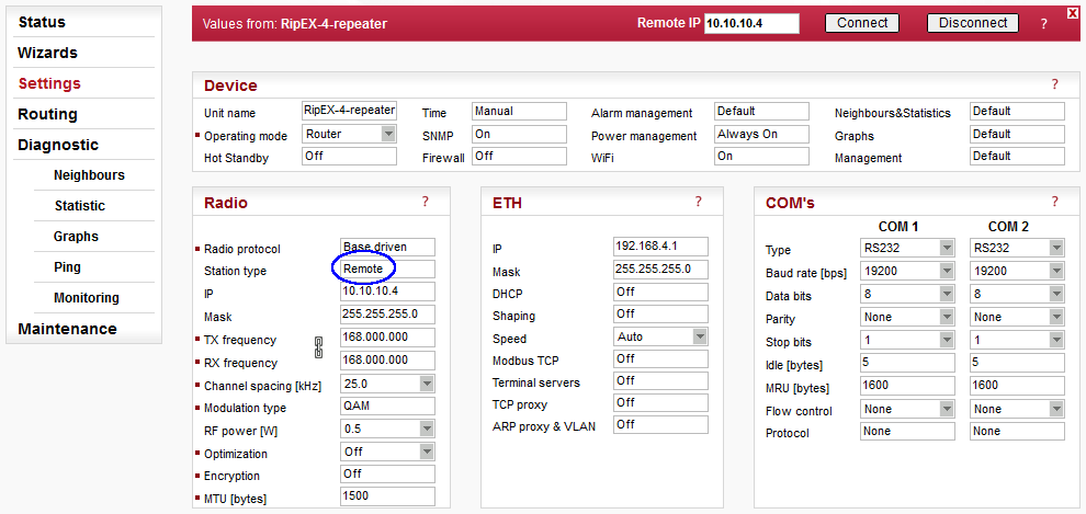 Repeater station Settings