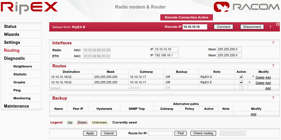 Menu Routing pro RipEX B – příklad č. 1