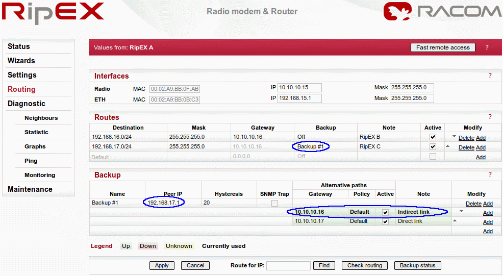 Menu Routing pro RipEx A - příklad č. 2