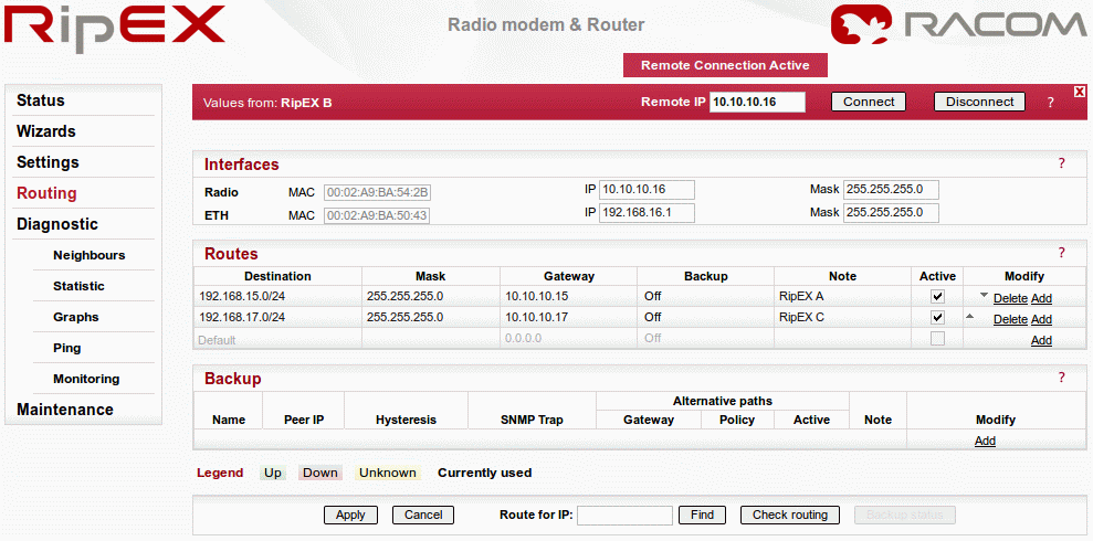 RipEX B Routing menu – example #2