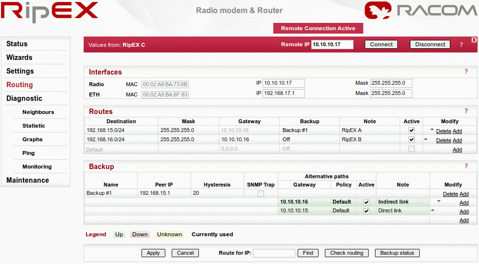 RipEX C Routing menu – example #2