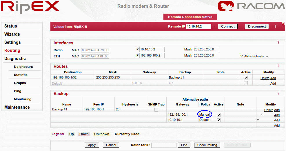 Menu Routing pro RipEX B – příklad č. 3