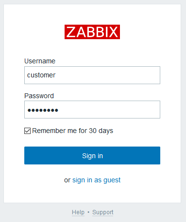 Zabbix login screen