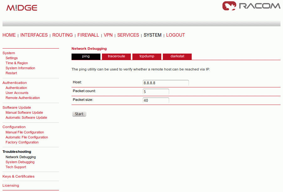 Ping the public IP address