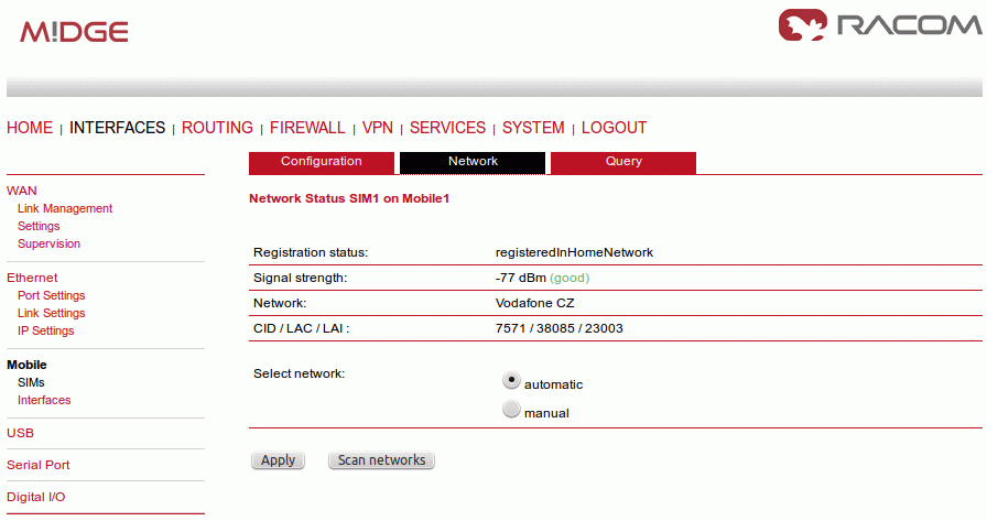 SIM card registered in the network