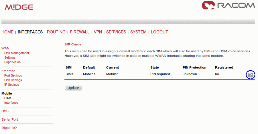 Edit the SIM configuration