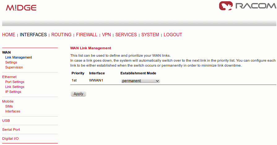 WWAN1 Establishment Mode