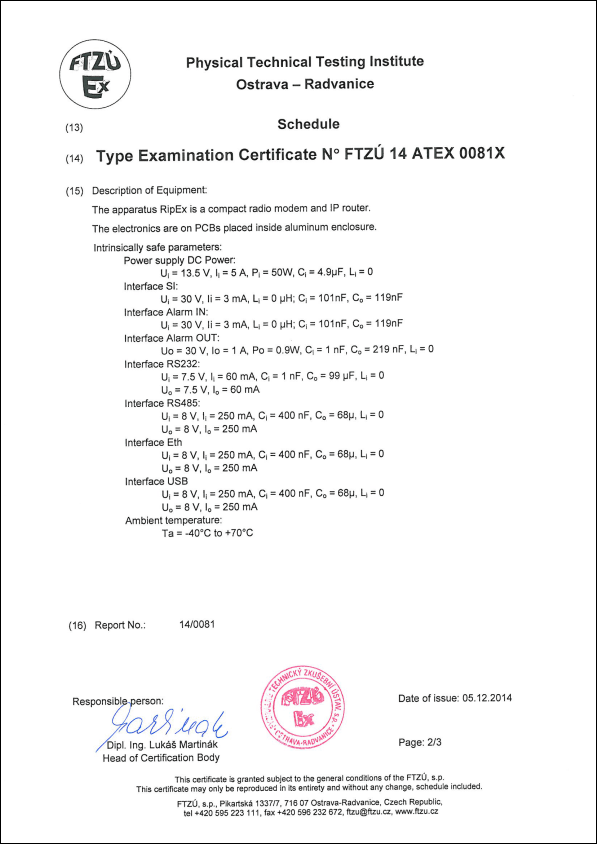 ATEX Certificate RipEX, 2/3