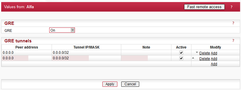 Menu VPN - GRE