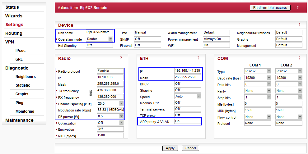 RipEX2-Remote settings