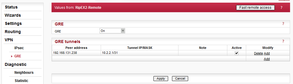 RipEX2-Remote GRE tunnel configuration