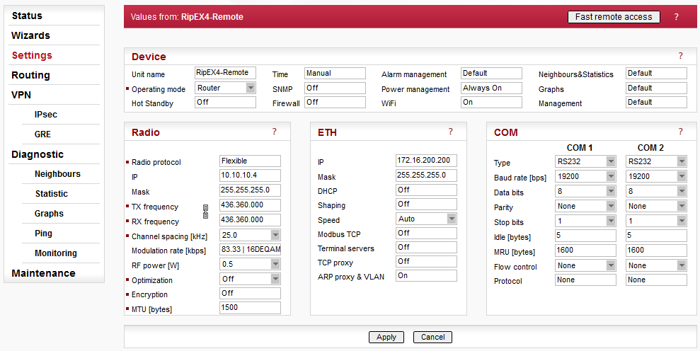 RipEX4-Remote settings