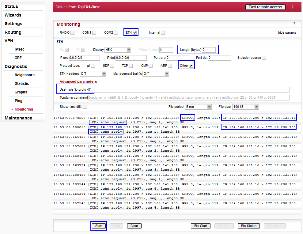 Monitoring parameters and monitoring output