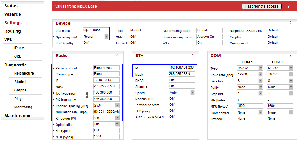 RipEX-Base Settings